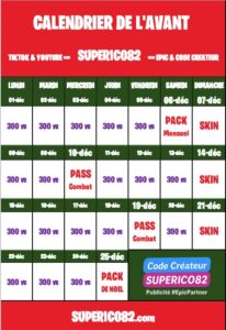 calendrier avant fortnite plein de cadeaux à gagner